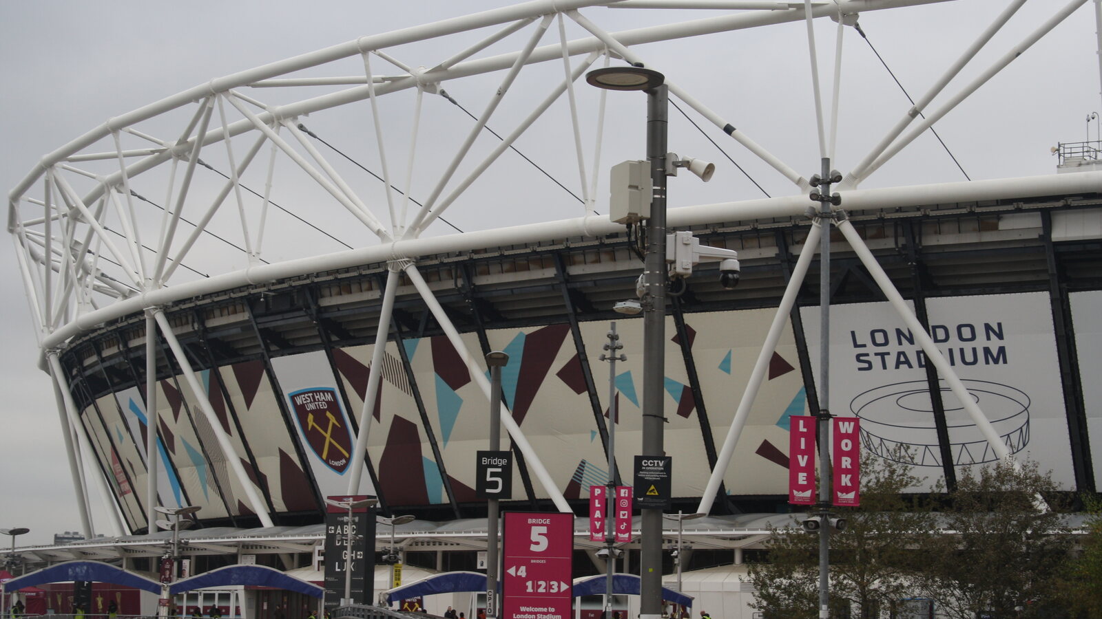 Exterior of London Stadium, West Ham United's home ground in Stratford, east London.