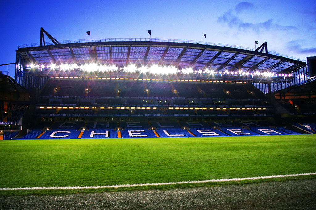 The West Stand at Stamford Bridge viewed from the East Stand lower tier.