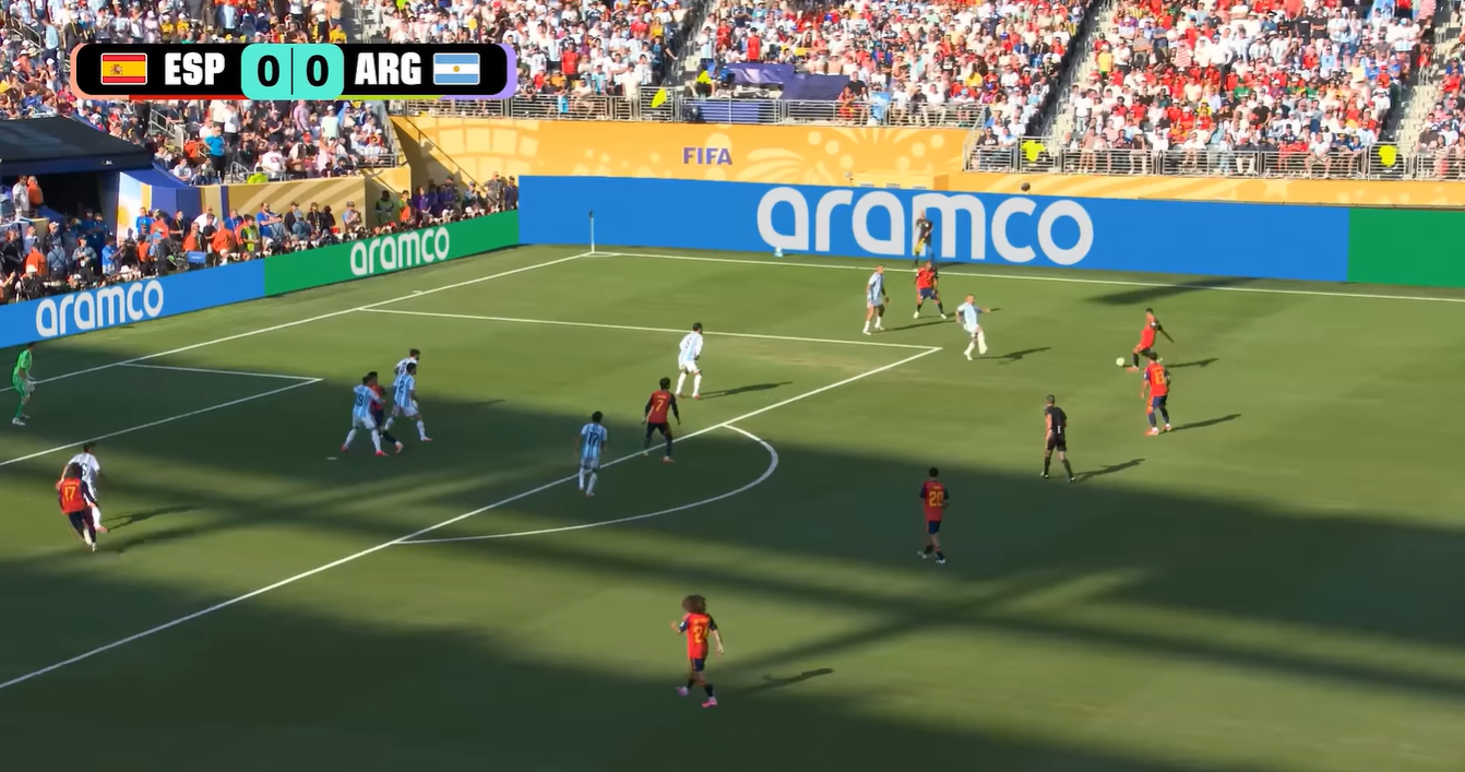 Broadcast view of Spain v Argentina in the FIFA World Cup final, showing the enhanced virtual advertising perimeter.